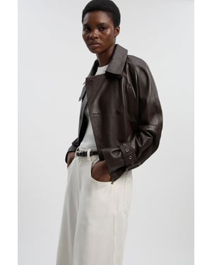 Leather High Neck Crop Trench Coat
