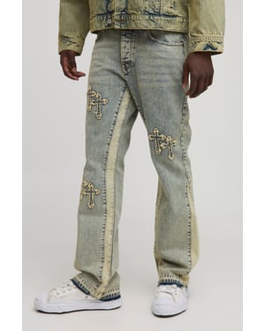 Slim Flared Cross Applique Panelled Jeans