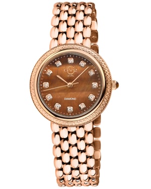GV2 Arezzo Women's Diamond Watch, IPRG Case, Tiger Eye Dial, 316L Stainless Steel IPRG Bracelet Watch.