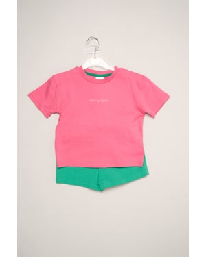 Short Sleeve Printed Tee and Woven Crepe Shorts Outfit Set