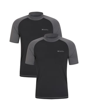 Men's Rash Vest Sun Protection Quick Dry Stretchy Swimwear - Pack of 2 Dark Grey