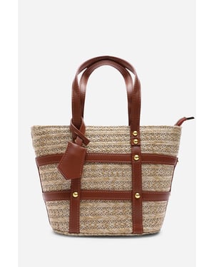 Alaia Small Raffia Bag with Studd Detail and Cross Body Strap in Tan