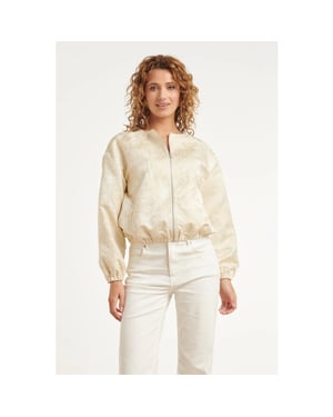 Smashed Lemon Beige bomberjack met ton-sur-ton bloemenprint |