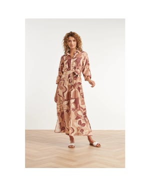 Smashed Lemon Midi jurk met bloemenprint in bruin en beige en ceintuur |