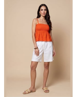 Shirred Brodiery Top Orange