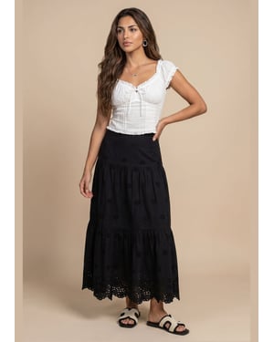 Broderie Maxi Skirt Black