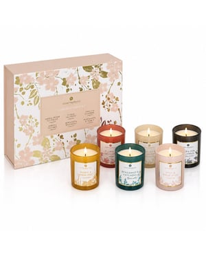 WDMT Luxe geurkaarsen set van 6 – cadeauverpakking – geurkaarsen in gekleurd glas –