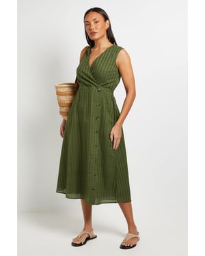 Wrap Button Detail Broderie Midi Dress