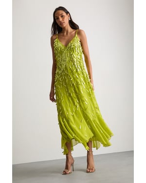 Premium Teardrop Embellished Bias Cut Midi Dress