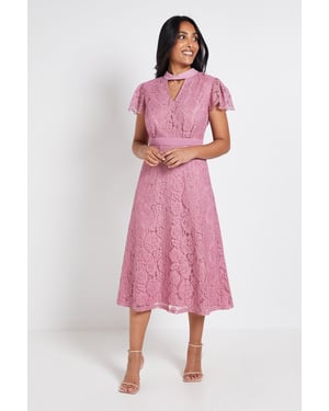 Petite Lace Tie Neck Midi Dress
