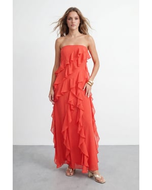 Bandeau Layered Ruffle Maxi Dress