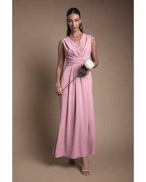 Wrap Front Pleat Waist Maxi Bridesmaid Dress