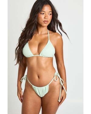 Textured Triangle Bikini Top & Tie Side Bikini Bottom Set