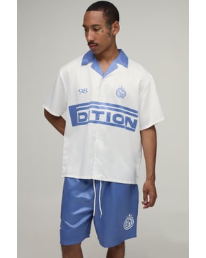 Oversized Half Sleeve Edition Sports Print Satin Shirt & Short Set