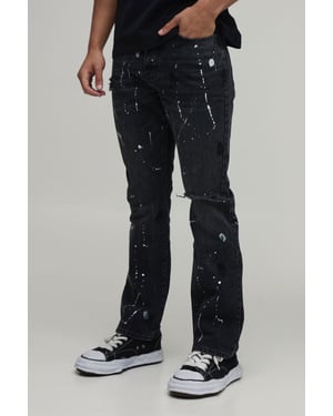 Ripped Knee Paint Splatter Flared Jeans