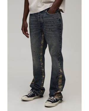 Washed Camo Gusset Stacked Flared Jeans
