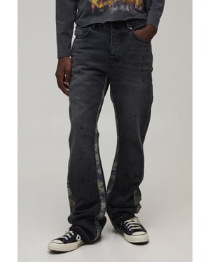 Washed Camo Gusset Stacked Flared Jeans