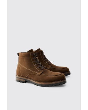 Faux Suede Contrast Stitching Lace Up Boot