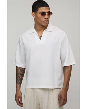 Linen Blend Boxy V Neck Polo