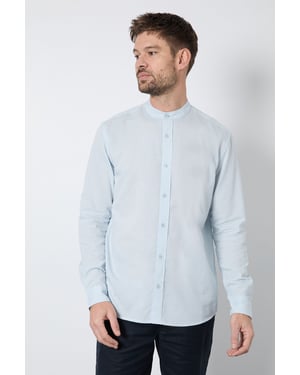 Light Blue Linen Blend Grandad Collar Shirt