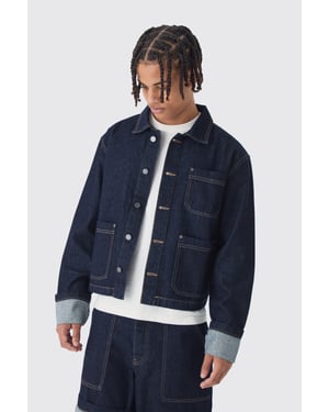 Boxy Fit Turn Up Denim Jacket In Indigo