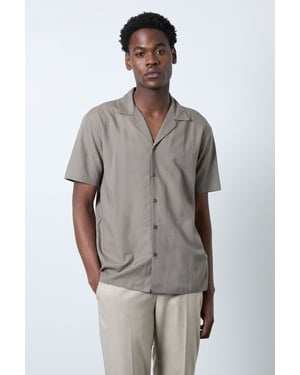 Khaki Linen Blend Short Sleeve Resort Shirt