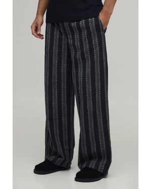 Baggy Fit Stripe Linen Blend Trousers