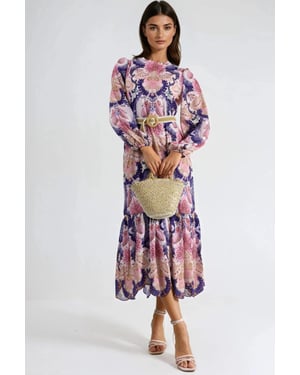 Gestrikte Paisley Patroon Midi Jurk