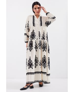 Geprinte V-hals Maxi Jurk