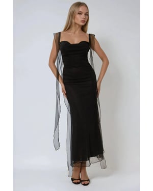 Hart Hals Bodycon Maxi Jurk met Volants