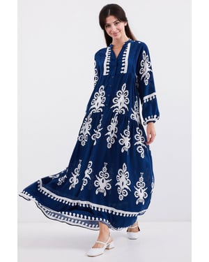 Geprinte V-hals Maxi-jurk