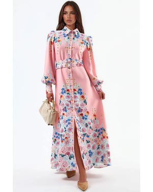 Bloemen Maxi Jurk met Knopsluiting