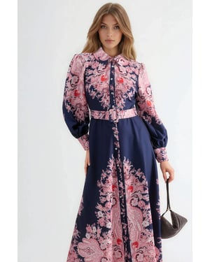 Gemarmerde Maxi-jurk met Riem en Paisley Print