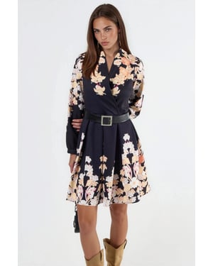 Bloemenprint V-hals Mini Jurk met Ceintuur