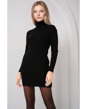 Geribbelde Coltrui Mini Gebreid Jurk