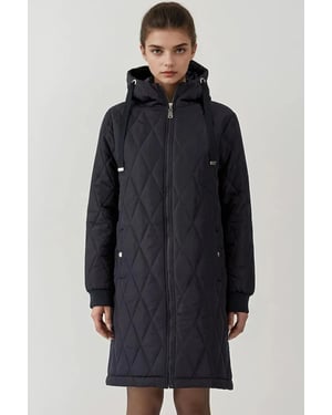 Lång huvjacka i strukturerad gabardin