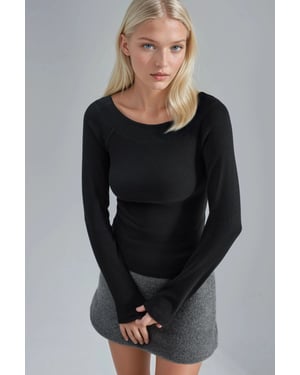 Slim Fit Ribbed Boat Neck Blouse