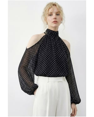 Polkadot Chiffon Colblouse met Uitsnijding