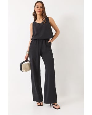 V-hals Katoenen Blouse-Broek Twee-Piece Set
