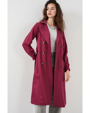 Dubbelknäppt Lång Trenchcoat