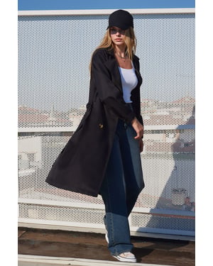 Dubbelknäppt Lång Trenchcoat