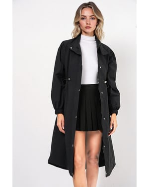 Långt fodrat trench coat med nedvikt krage