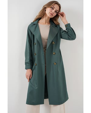 Dubbelknäppt Lång Trenchcoat