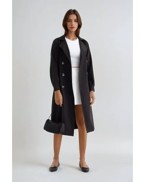 Dubbelknäppt bälte lång trenchcoat