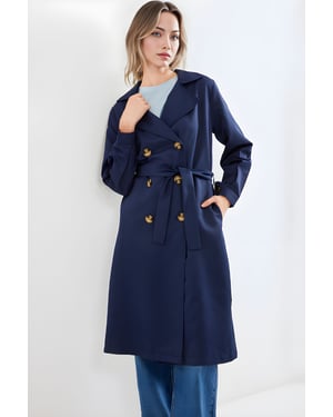 Dubbelknäppt Lång Trenchcoat