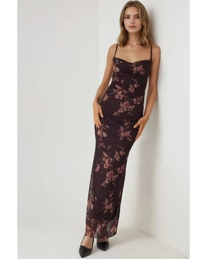Tryckt Bodycon Maxi Tulle Klänning