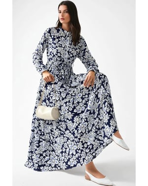 Geprinte Maxi-jurk met Shirtkraag