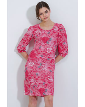 Geborduurde Bloemen Midi-jurk met Driekwart Mouwen