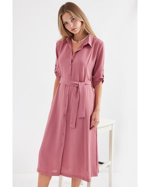 Gestructureerde Midi-jurk met Strik