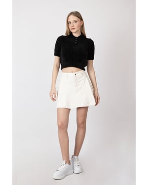 Skjortkrage Knäppt Kortsleeve Fuzzy Tröja